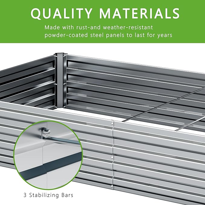 12x2x1FT Galvanized Raised Garden Bed Kit,Vegetable Boxes-Rectangle Metal Flower Box,Large Planter Raised Beds Outdoor Garden for Planting,Fruit,Herb-Sliver-BloomoryGarden
