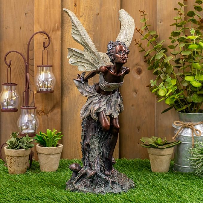 Lovely Kissing Fairy Bronze Tone 19.75 Inches Polyresin Outdoor Garden Statue-BloomoryGarden