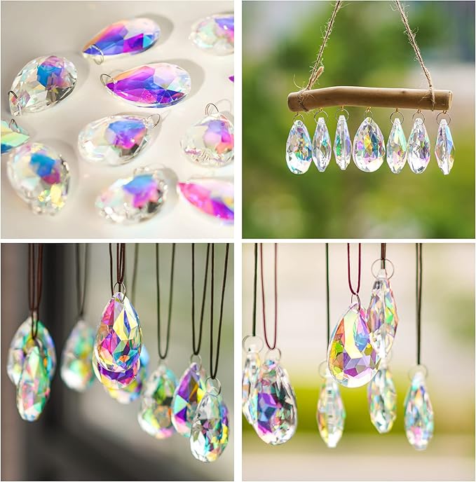 12 Pieces 50mm Crystal Prisms Chandelier Colorful Bauhinia Ornament Pendants Rainbow Maker Hanging Prisms for Wedding Party Tree Garlands Decoration DIY Jewelry-BloomoryGarden