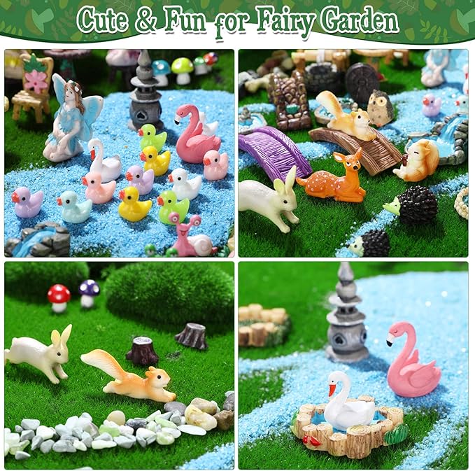 120 Pieces Garden Kit Accessories Garden Animals Miniatures Fairies Miniature Figurines Micro Landscape Ornaments DIY Kit for Outdoor Yard Lawn-BloomoryGarden