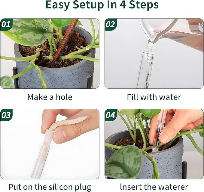 13 oz Up to 2 Weeks Extra Large Plant Self Watering Globes, Light Iridescent Glass Water Bulb Indoor Outdoor, Plant Waterer Self-Watering Stakes,Vacation Plant Thing for Plant Parents, 4 Pack-BloomoryGarden