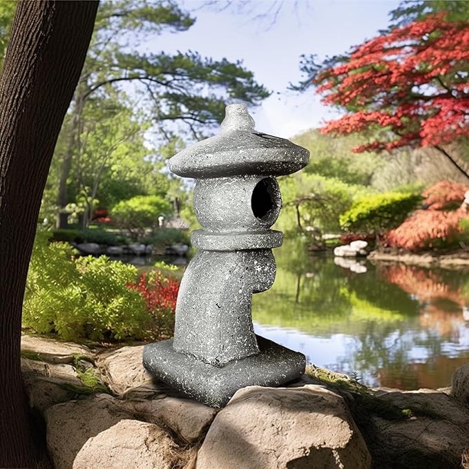 14’’ High Asian Solar-Powered Zen Pagoda Garden Statue LED Light Solar Lamp for Outdoor Japanese Decoration Aesthetic Garden Figurines-BloomoryGarden