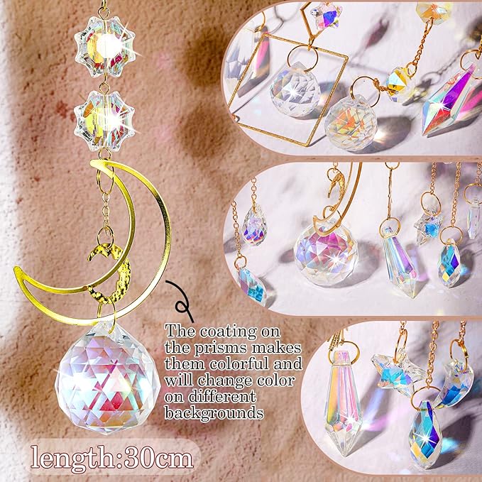 Maitys 7 Pcs Crystal Suncatcher for Window Hanging Sun Catchers with Crystal and Agate Crystal Prisms Decor for Indoor Outdoor Home Party Wedding Decor Hanging Crystals for Decoration (Exquisite)-BloomoryGarden