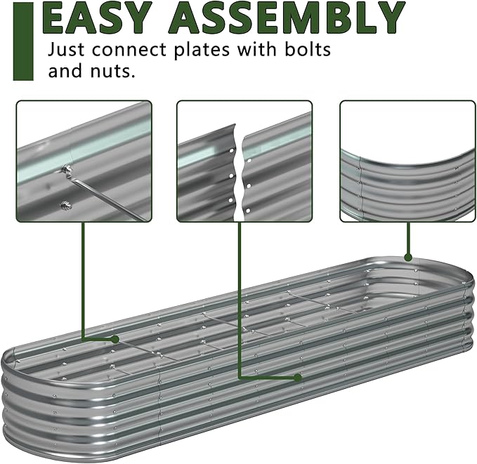 12x2x1.3 Oval Galvanized Raised Garden Bed,Outdoor Planter Box Metal Patio Kit Planting Bed for Vegetables Flowers and Succulents-BloomoryGarden
