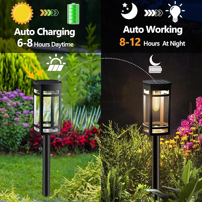 12 Pack Solar Lights Outdoor Waterproof for Garden Pathway Walkway Driveway Yard Lawn Decorative Landscape Lighting. (Cool White Light, 12)-BloomoryGarden