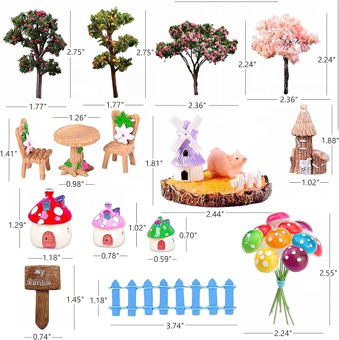 132pcs Fairy Garden Accessories Kit Miniature Animals,Tree,Fence,House Figurines Ornament Statue Craft for DIY Garden Micro Landscape Bonsai Dollhouse Decoration-BloomoryGarden