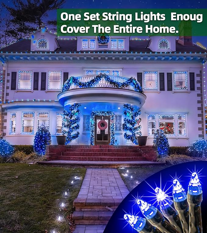 1500 LED 492ft Outdoor Christmas Lights Decorations, Green Wire LED String Lights with Timer Memory, Twinkle Lighs for Indoor Outdoor Party, Tree Wedding, Garden, Patio (Blue)-BloomoryGarden