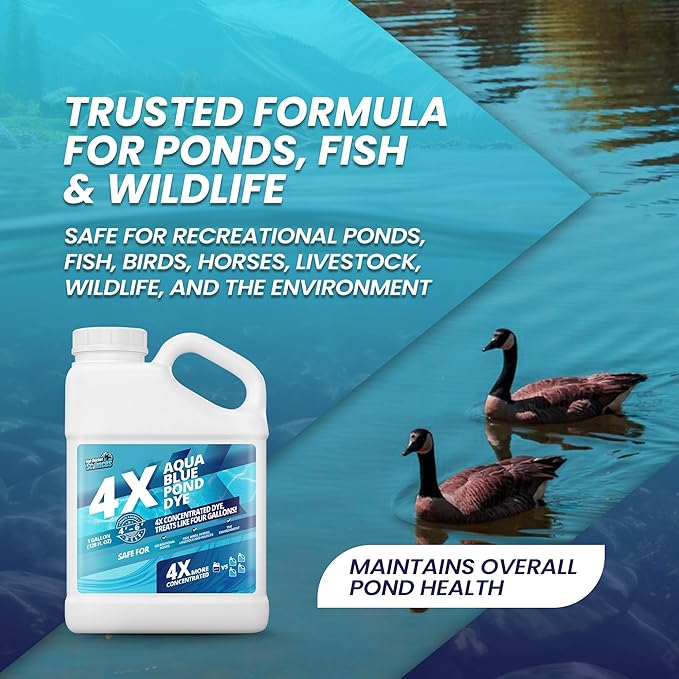 1 Gallon Aqua Blue Pond Dye 4X Concentrate, Lake & Pond Dye Blue for Aqua Colored Water, Ideal Lake Colorant, Aquashade Colorant That Protects Against Sunlight - Ideal for Fish and Wildlife-BloomoryGarden