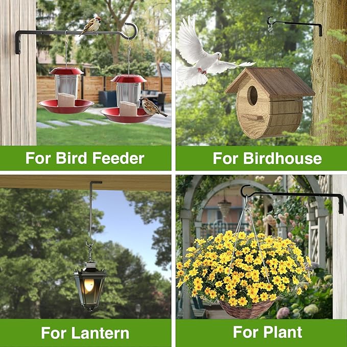 15 Inch 2 Black Pack Heavy Duty Outdoor Plant Hangers for Hanging Baskets, Iron Hanging Plant Brackets for Hanging Plants Outside, Metal Plant Hooks Plant Wall Hooks for Hanging Lantern, Bird Feeder-BloomoryGarden