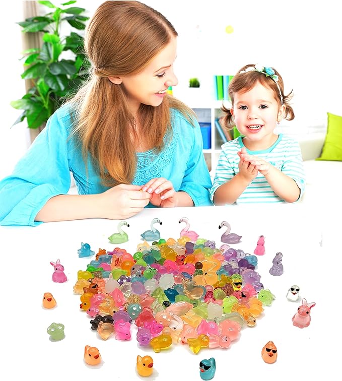 150pcs Mini Resin Animals Figures to Hide Luminous Tiny Animals Ducks Dinosaurs Flamingos Miniature Figurines Glow in the Dark for Fairy Garden Dollhouse Landscape Aquarium Potted Party Favor Decor-BloomoryGarden