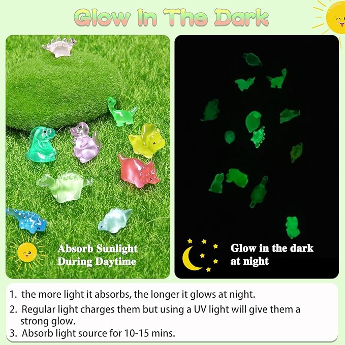 100PCS Luminous Mini Resin Dinosaur Glow in The Dark, 28 Styles Tiny Animals for Hide Garden Micro Landscape Dollhouse Decor Craft-BloomoryGarden