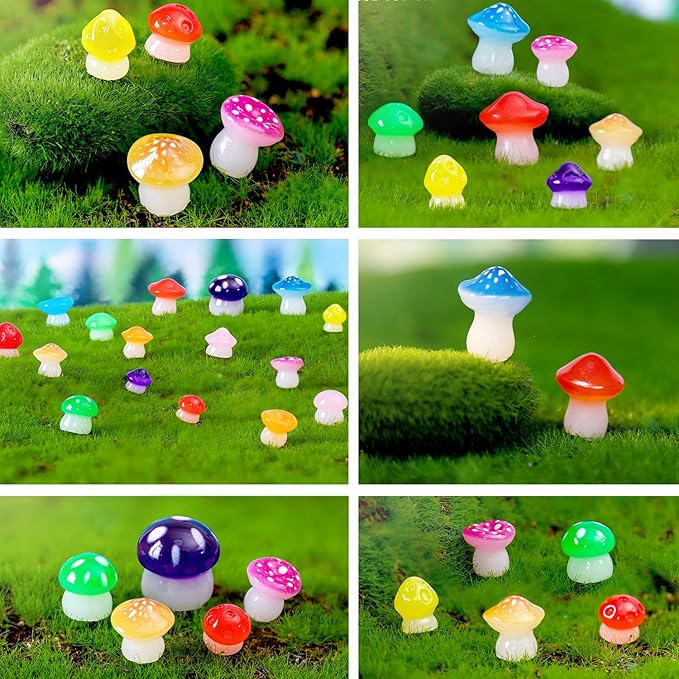 150 Pcs 18 Styles Mini Resin Luminous Mushrooms, Glow in The Dark Little Resin Mushroom for Garden Landscape Bonsai Craft Ornament-BloomoryGarden