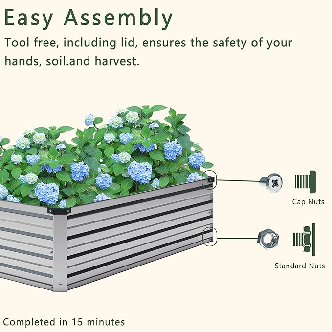 12x2x1FT Galvanized Raised Garden Bed Kit,Vegetable Boxes-Rectangle Metal Flower Box,Large Planter Raised Beds Outdoor Garden for Planting,Fruit,Herb-Sliver-BloomoryGarden