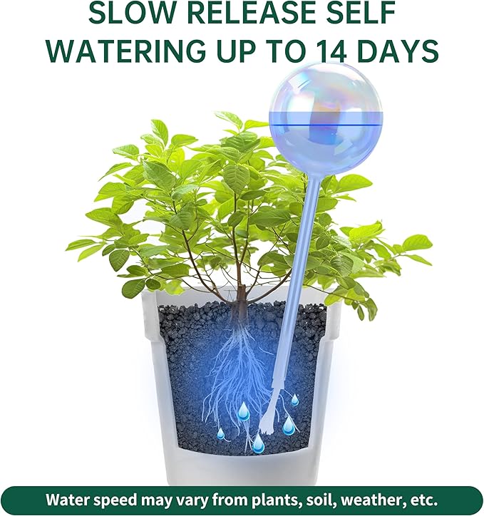 13 oz Up to 2 Weeks Extra Large Plant Self Watering Globes, Light Iridescent Glass Water Bulb Indoor Outdoor, Plant Waterer Self-Watering Stakes,Vacation Plant Thing for Plant Parents, 4 Pack-BloomoryGarden