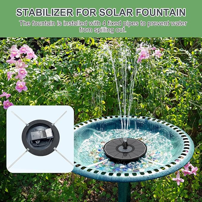 Solar Fountain Upgraded High Efficiency Glass Solar Panel, Solar Bird Bath Fountains with Flower No Battery,Solar Water Pump Fountain for Bird Bath Garden Small Ponds Outdoor Décor(Black)-BloomoryGarden