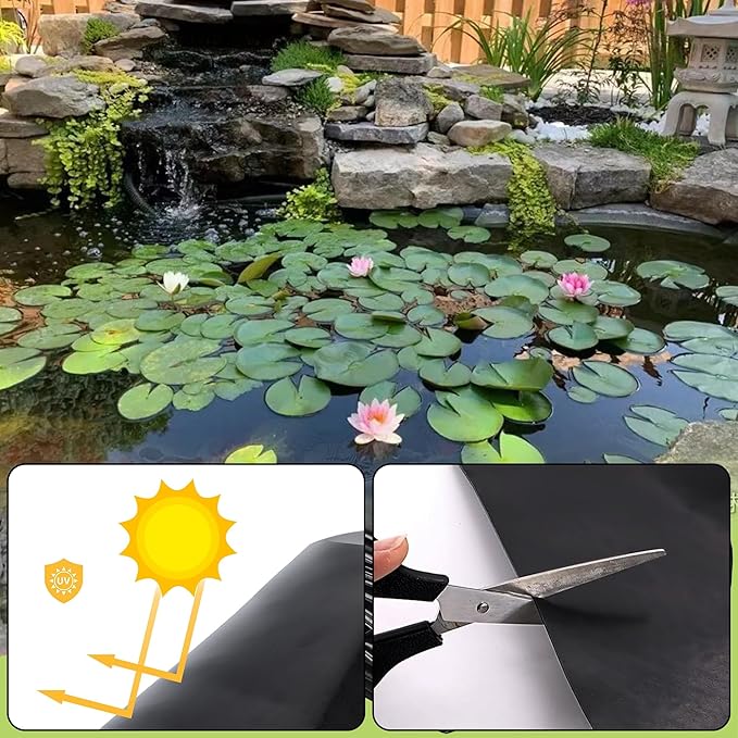 16 x 16 FT Pond Liner, 20 Mil Fish Pond HDPE Liner, Pond Liners for Outdoor Ponds, Koi Ponds, Garden Fountain, Waterfall-BloomoryGarden