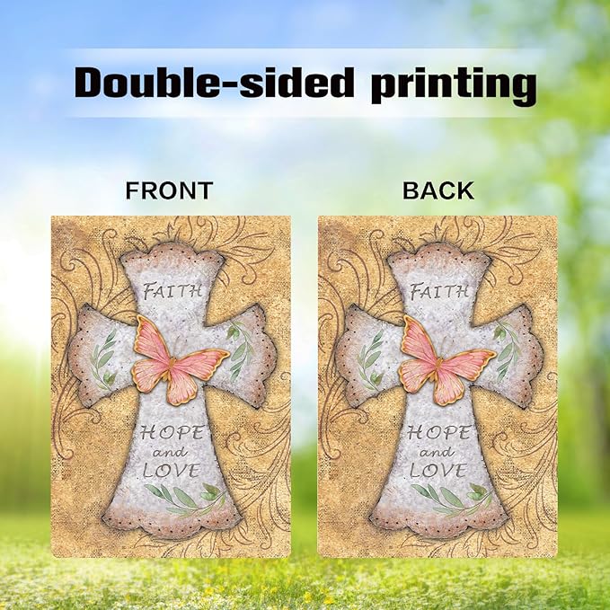 11 Pcs Christian Garden Flag Cross Yard Flags for All Season Christian Welcome Large 28 x 40 Inch Flags Double Sided Print Vertical House Flags Decorations for Home Outdoor Lawn-BloomoryGarden