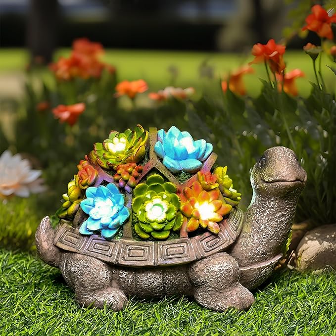 GIGALUMI Solar Garden Statues Turtle Figurine Lights for Outside, Yard Decorations Outdoor, Garden Decor Unique Birthday Housewarming Gifts for Mom, Women for Mothers Day-BloomoryGarden