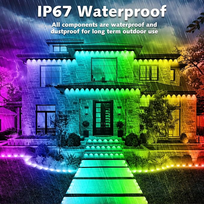 150FT Permanent Outdoor RGB Lights,Waterproof Smart LED Eaves Lights with App/Remote Control,for Christmas and All Holiday Decor,Daily and Accent Lighting,House Roof and Garden Lighting-BloomoryGarden