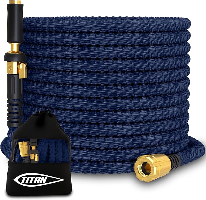 TITAN Flexible Garden Hose 10FT – Ultra Lightweight, Heavy Duty Water Hose with Brass Fittings & Jet Nozzle – Kink-Free, Non-Expanding, Durable Fabric Hose for Yard, Lawn, Car Wash, Outdoor Use-BloomoryGarden