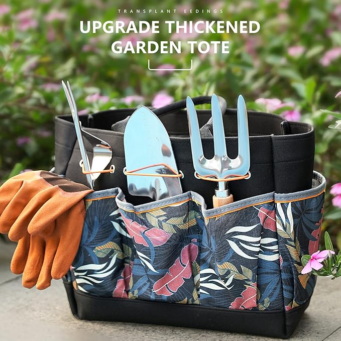 Gardening Tools 9-Piece Heavy Duty Gardening Hand Tools with Fashion and Durable Garden Tools Organizer Handbag,Rust-Proof Garden Tool Set, Ideal Gardening Gifts for Women-BloomoryGarden
