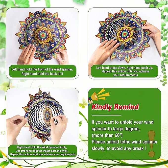 Mandala Wind Spinners, 3D Metal Wind Spinners Outdoor for Yard and Garden,12inch Stainless Steel Hanging Wind Spinners, Kinetic Yard Art Garden Decor Ornament Gifts-BloomoryGarden