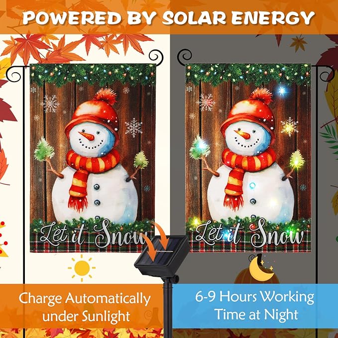 12 Pcs Solar Seasonal LED Garden Flags 12 x 18 Inch Double Sided Yard Flags Halloween Christmas Fall Thanksgiving Day Decorations Welcome Garden Holiday Yard Outside Lawn Decoration-BloomoryGarden