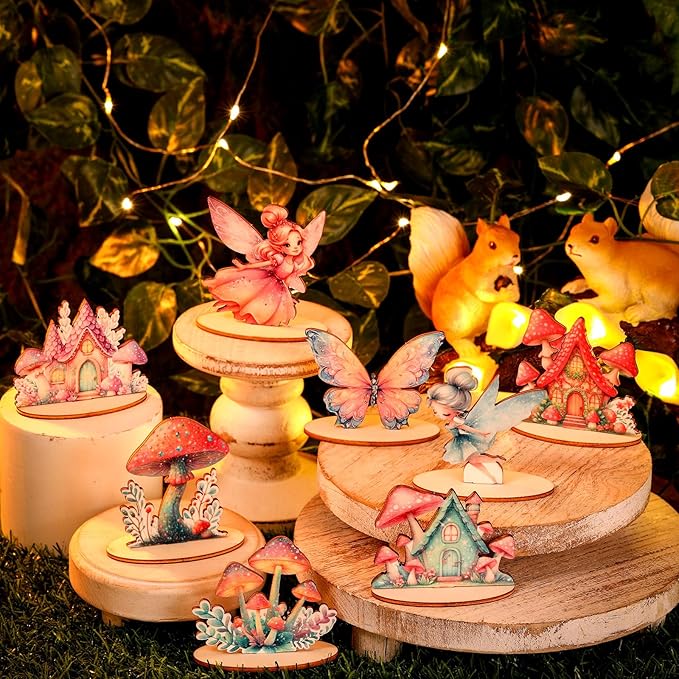 16 Pcs Fairy Party Decorations Wooden Fairies Centerpieces Table Topper Vintage Fairies Mushroom Butterfly Decorations for Home Table Woodland Forest Birthday Party Decor-BloomoryGarden