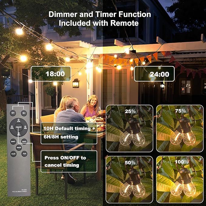 102(96+6) ft Solar String Lights Outdoor, Waterproof with USB Port Remote Control Solar Patio Lights,32 Shatterproof S14 Bulbs,1W Soft White-BloomoryGarden