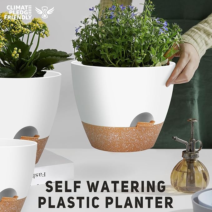 12" 10" 9" Large Self Watering Plant Pots, 3 Pack Flower Pots Planters with Multi Mesh Drainage Holes for Indoor Outdoor Garden Plants and Flowers.-BloomoryGarden