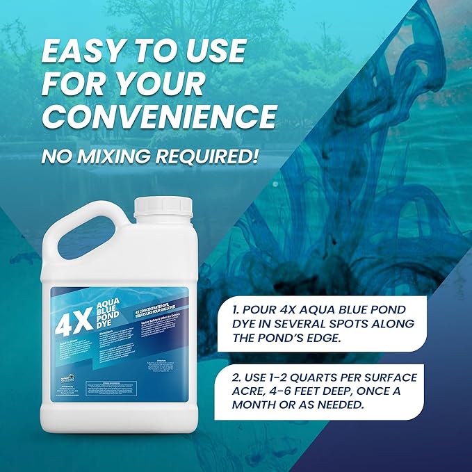 1 Gallon Aqua Blue Pond Dye 4X Concentrate, Lake & Pond Dye Blue for Aqua Colored Water, Ideal Lake Colorant, Aquashade Colorant That Protects Against Sunlight - Ideal for Fish and Wildlife-BloomoryGarden