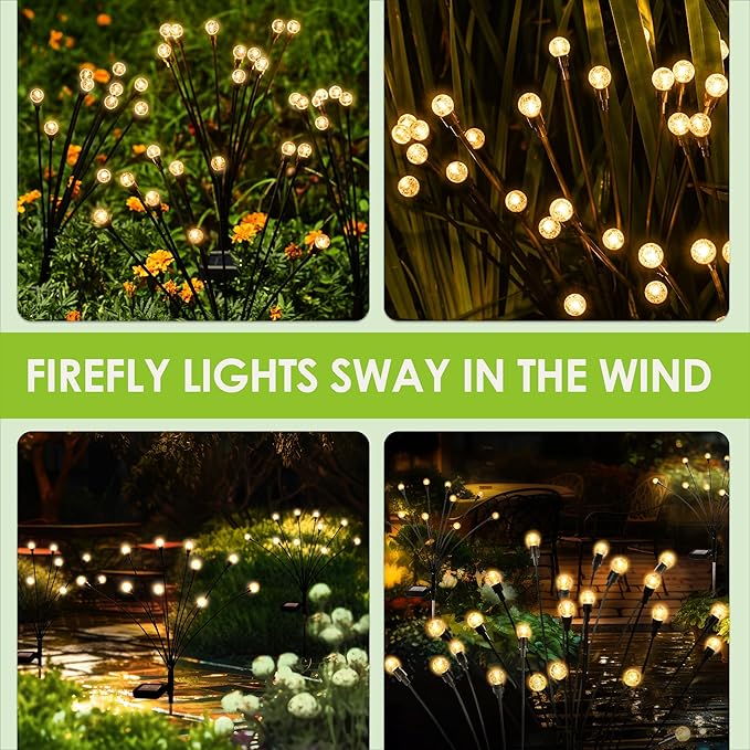 10 LED Solar Garden Lights, 6 Pack Solar Firefly Lights Outdoor Waterproof, Solar Crystal Ball Swaying Lights, Firefly Garden Lights Solar Outdoor (Warm White)-BloomoryGarden
