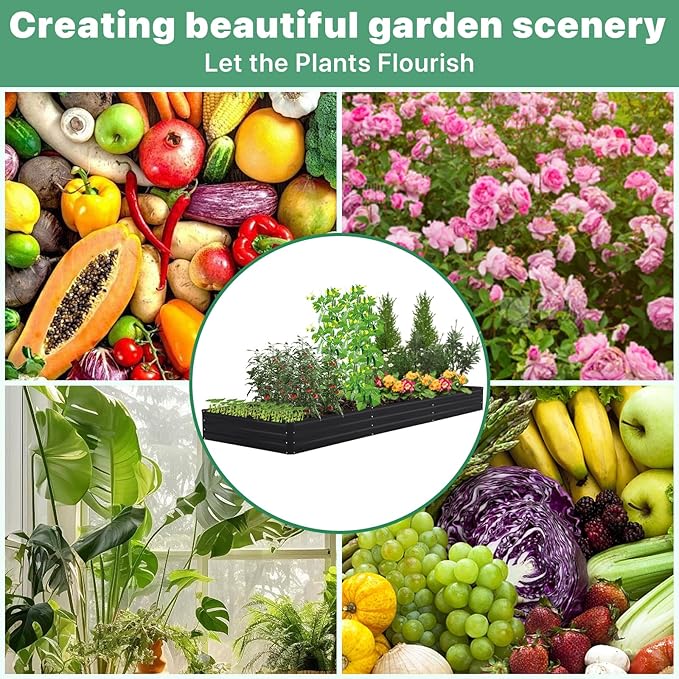 12×4×1ft Galvanized Metal Raised Garden Bed, Metal Planter Kit Box Outdoor for Deep-Rooted Vegetables, Flowers, Green and Herbs-BloomoryGarden