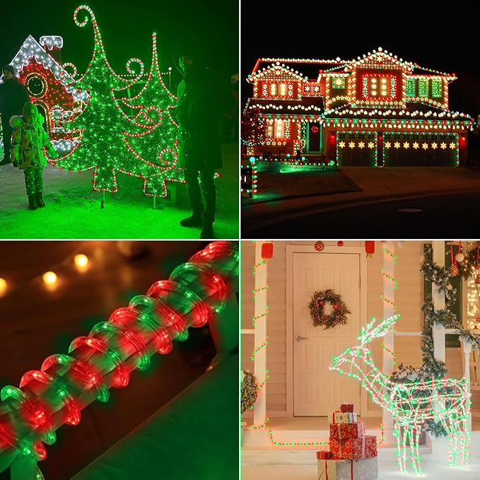 150ft LED Rope Lights Outdoor, 1080 LED Connectable and Flexible Tube Lights with 8 Modes, Waterproof LED Rope Lighting for Garden Patio Pool Bedroom PartyIndoor Outdoor Christmas Decor (Red & Green)-BloomoryGarden