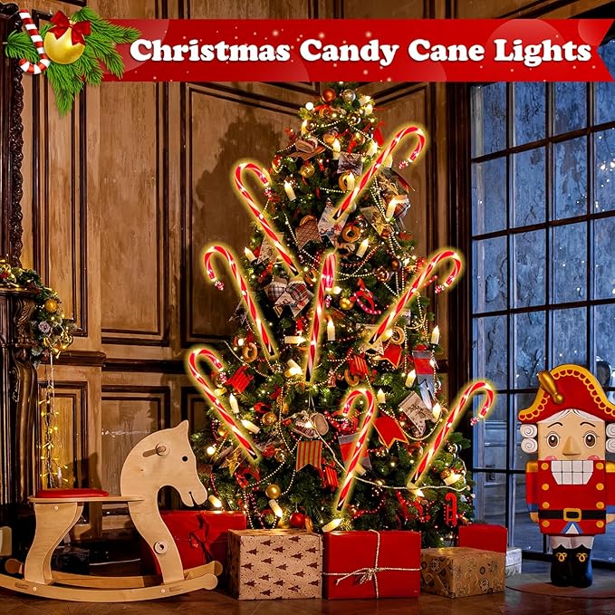 12 Pack Christmas Candy Cane Lights Outdoor Solar Pathway Lights Christmas Decorations Waterproof Driveway Walkway Markers Yard Garden Home Xmas Decor, 2-in-1 Rechargeable Solar Power-BloomoryGarden