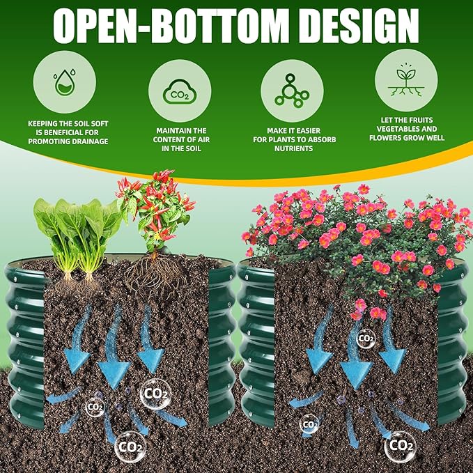 17" Tall Elevated Round Metal Rised Garden Bed- 2'x2' in Size and 0.8MM Thick Durable Planter Box for Vegetables Flowers Succulent at Patio/Garden Outdoor (Dark Green, 2FT Diameter)-BloomoryGarden