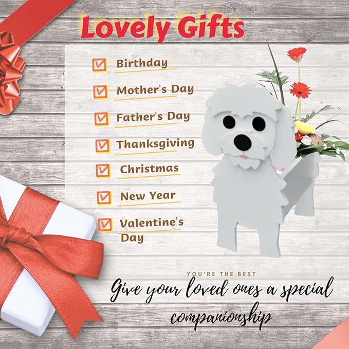 Maltese Dog Planter Plant Pots,Cute Garden Dog Flower Planter,Dog Planters Birthday Gifts for Women,Office,Indoor/Outdoor Decor(9.45 * 7.36 * 13.39in)-BloomoryGarden