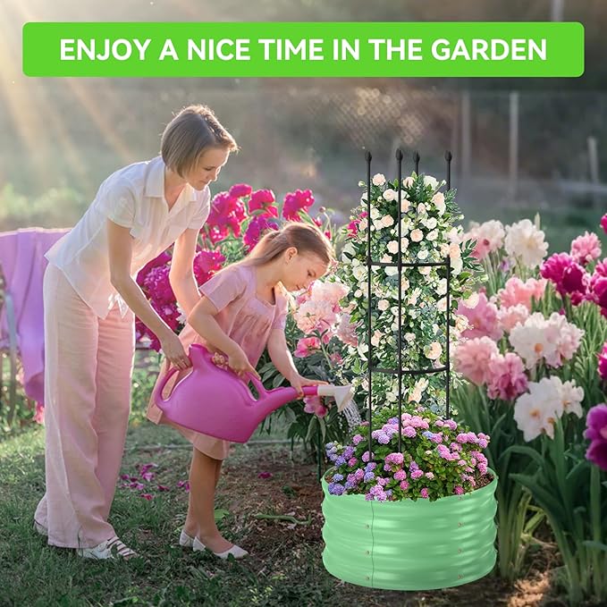 1 Pack Raised Garden Beds Outdoor, Galvanized Metal Raised Garden Bed with Trellis, 23.6x23.6x60in Tomato Cages for Garden Planters Box with Trellis for Climbing Plants Vegetable Vine Flowers-BloomoryGarden