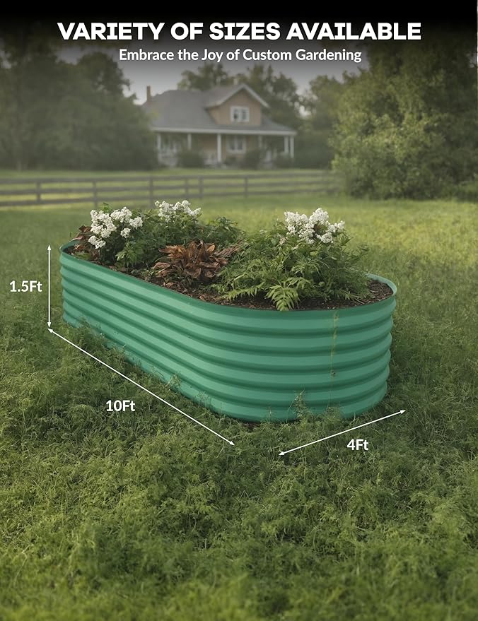 10x4x1.5ft Raised Garden Bed,Galvanized Raised Planter Boxes Outdoor with Easy Assembly, Large Garden Bed for Vegetables, Fruits, Flower,Raised Garden Bed,Green-BloomoryGarden