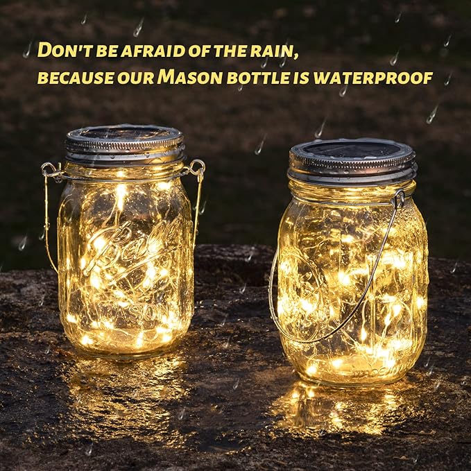 HXWEIYE 8 Pack Solar Mason Jar Lights Lanterns,Jars & Hangers Included,30LED Waterproof Hanging Outdoor Fairy Lights for Patio Garden Porch Yard Backyard Balcony Wedding(Warm White)