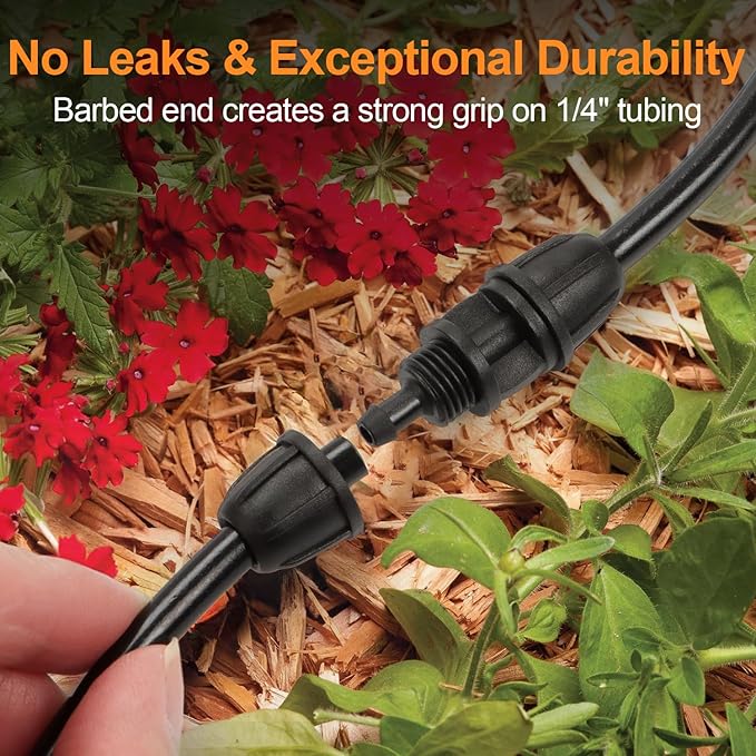 1/4 Inch Drip Irrigation Anti-leak Coupling Fittings, 25 Pieces 1/4'' Drip Line Barbed Locked Coupler Connectors for 1/4 Inch Irrigation Tubing for Garden Drip Systems-BloomoryGarden