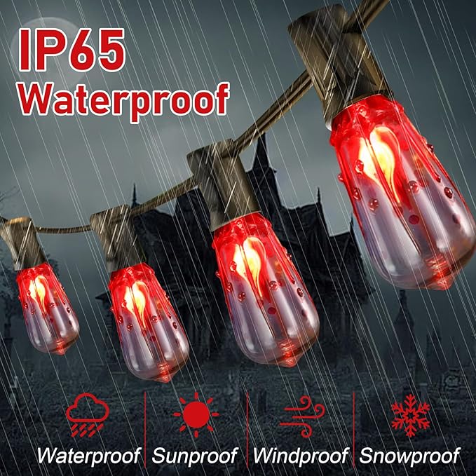 10FT Halloween String Lights Outdoor with 11 ST40 Flame Bulbs (1 Spare), Plug in Halloween Flaming Blood Drop Light Strings UL Listed for Patio, Backyard, Halloween, Party Decoration, E17 Base-BloomoryGarden