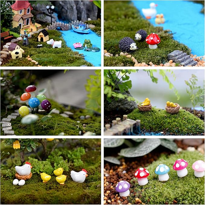 132pcs Fairy Garden Accessories Kit Miniature Animals,Tree,Fence,House Figurines Ornament Statue Craft for DIY Garden Micro Landscape Bonsai Dollhouse Decoration-BloomoryGarden