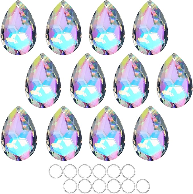 12 Pieces 50mm Crystal Prisms Chandelier Colorful Bauhinia Ornament Pendants Rainbow Maker Hanging Prisms for Wedding Party Tree Garlands Decoration DIY Jewelry-BloomoryGarden