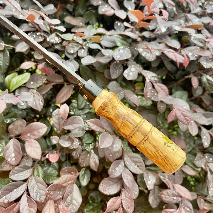 12 Inch Japanese Gardening Hand Weeding Sickle, Weeding Hoe with Long Wooden Handle-BloomoryGarden