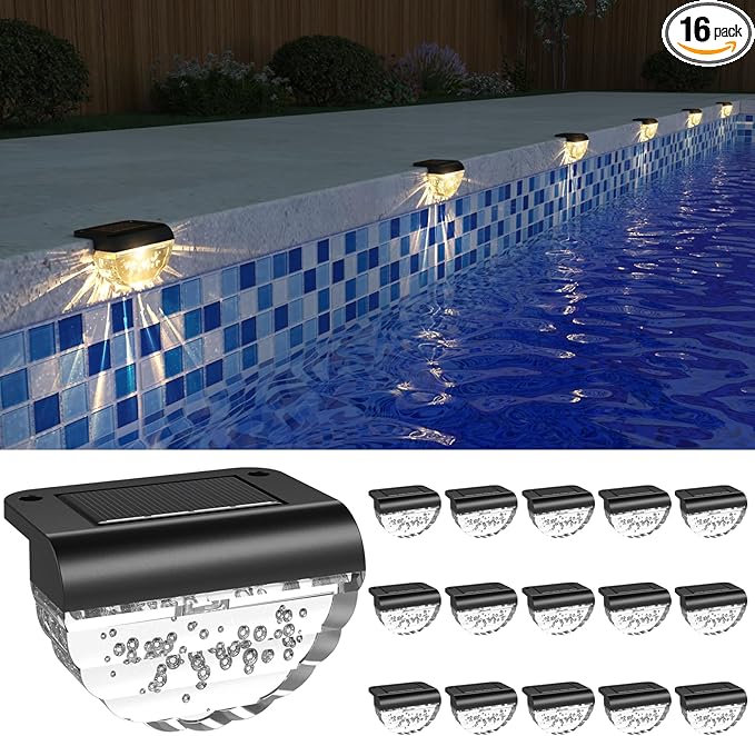 16 Pack Solar Deck Lights Outdoor, Solar Step Lights Waterproof for Outside, Yard, Patio, Garden, Pool, Railing, Stairs, Fence (Warm White)-BloomoryGarden