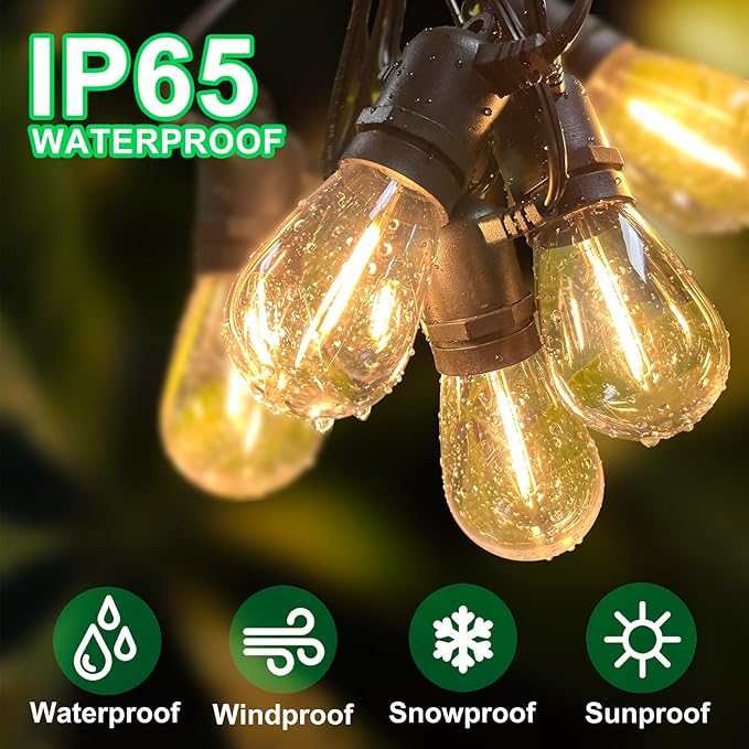 102(96+6) ft Solar String Lights Outdoor, Waterproof with USB Port Remote Control Solar Patio Lights,32 Shatterproof S14 Bulbs,1W Soft White-BloomoryGarden