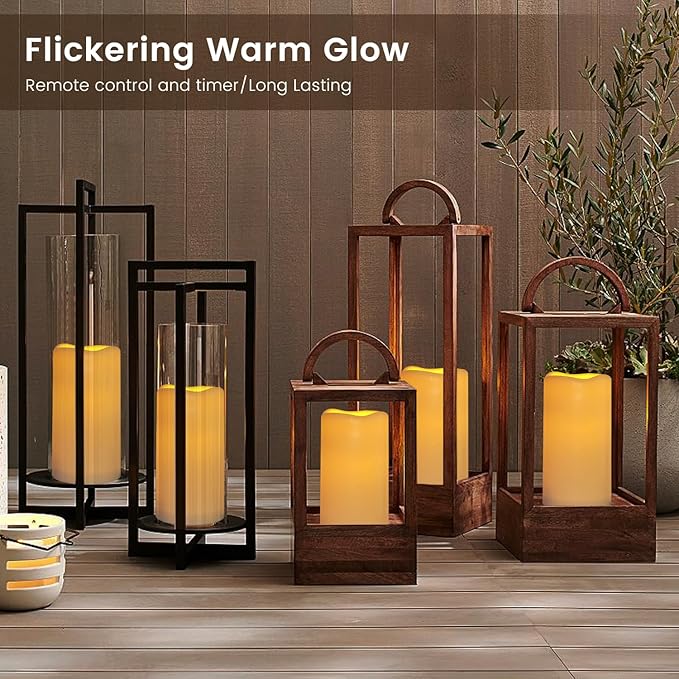 12PACK Waterproof Flameless Candles with Remote Control Candle, Battery Operated Flickering LED Pillar Candle Plastic,Large Size(D3 x H5.5) for Outdoor/Indoor Decoration Wedding, Party, Birthday-BloomoryGarden