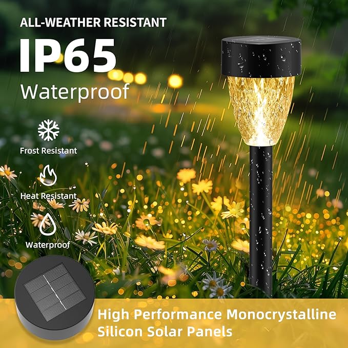 12 Pack Solar Lights Outdoor Waterproof, New Upgraded Solar Garden Lights Up to 12 Hrs Auto On/Off,Solar Pathway Lights Outdoor Outside Lights for Yard Patio,Lawn,Landscape and Pool Decor(3000K)-BloomoryGarden