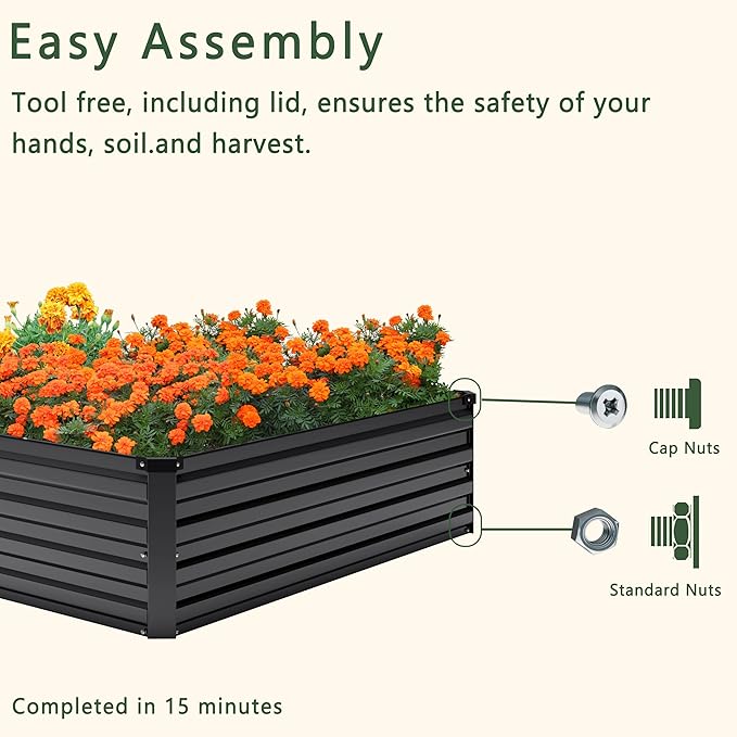 12x4x1FT Galvanized Raised Garden Bed Kit,Vegetable Boxes-Rectangle Metal Flower Box,Large Planter Raised Beds Outdoor Garden for Planting,Fruit,Herb-Black-BloomoryGarden